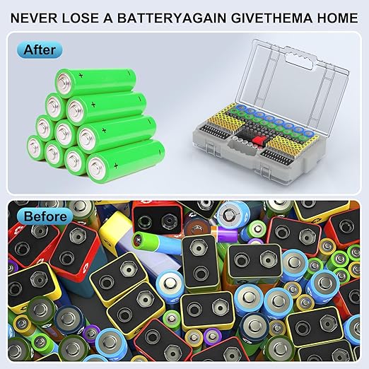Battery Organizer Storage Holder Box Case with Tester, Ultra-Large 280+ Batteries Double-Sided Variety Pack,Holds AA AAA 4A C D Cell 9V 3V Lithium18650 LR44 CR2 CR123 CR1632 - Gray