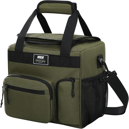 MIER Large Lunch Box for Men Women Adult Insulated Soft Sided Cooler 24 Can Leakproof Lunch Bag Collapsible for Work Travel Camping Beach, 15L (Green-No Luggage Strap)