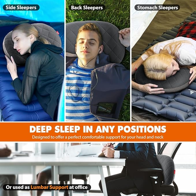 Hikenture Camping Pillow with Removable Cover, Ultralight Inflatable Backpacking Pillow for Sleeping, Blow Up Pillows, Portable&Compact Hiking Pillow for Beach, Travel, Outdoor(Grey)