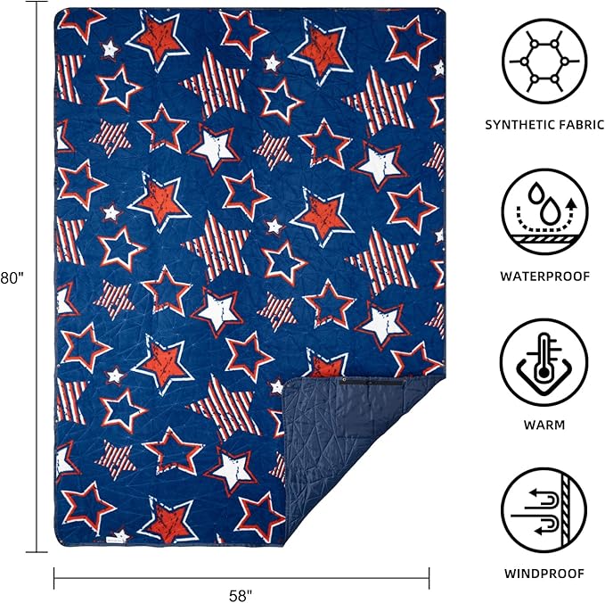 Outdoor Waterproof Blanket, Foldable Fleece Stadium Blanket for Outdoor Sports Event, Camping, Concerts, Car, Pet, Picnics - Windproof, Wearable, Machine Washable 80" x 58"