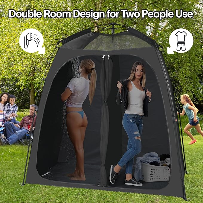 EighteenTek Shower Tent Camping, 2-Room Portable Changing Room, Outdoor Shower Enclosure, Pop Up Privacy Tent Shelter with Floor & Doors, Waterproof & Lightweight, Camping Toilet Bathroom