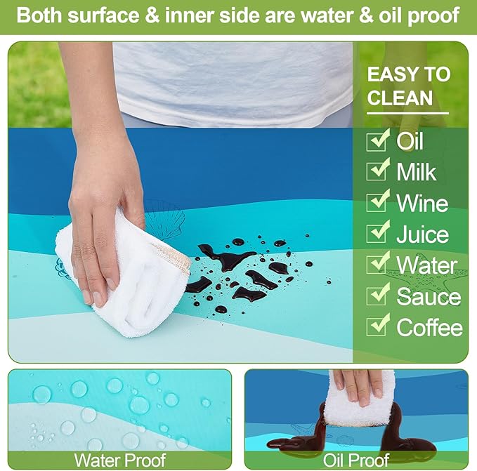 Picnic Table Cover with Bench Covers Camping Essentials Waterproof Windproof Camping Tablecloth with Drawstring Bag, Fitted Rectangle Tables and Seats, 96in, Sky Blue