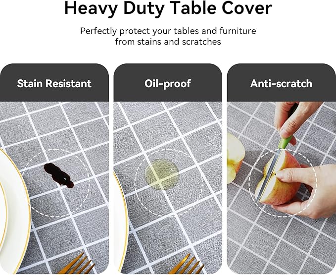 Romanstile Rectangle Plastic Tablecloth, 100% Waterproof Oil-Proof Checkered PVC Table Cloths, Heavy Duty Vinyl Table Covers for Dining, Camping, Picnic, Outdoor - 54 x 120 Inch, Grey