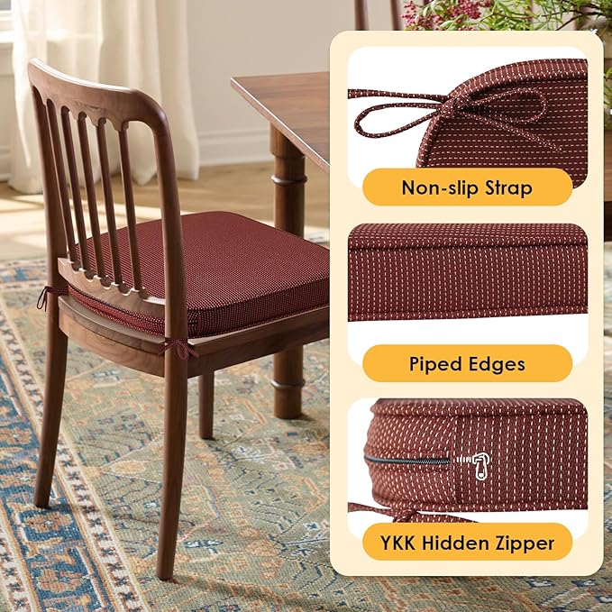 Outdoor Round Corner Seat Cushion, 17"x16"x2", Set of 4, Non Slip Seat Cushion Pads with Removable Cover for Patio Furniture, Garden Yard Lawn, Tan Dotted Red Base