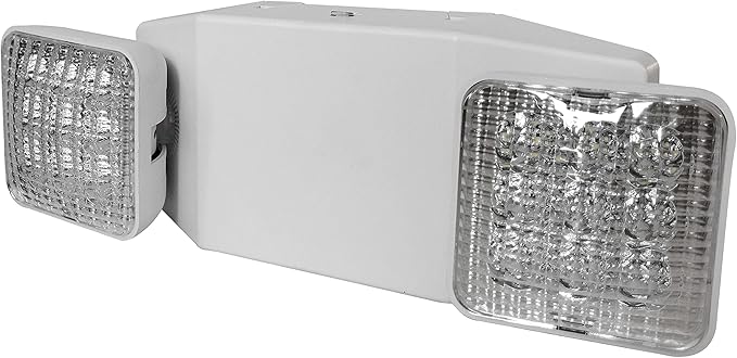 LED Emergency Light Emergency Light Combo Rectangular Adjustable Dual Heads 2 Heads UL Certified GM6 for Apartments Hotels Hospitals Offices (White)