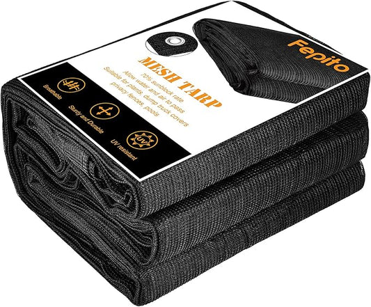 FEPITO Heavy-Duty Mesh Tarp 10ftx20ft Black Mesh Shade Net Cover for Patio, Fences, Garden, Dump Trucks