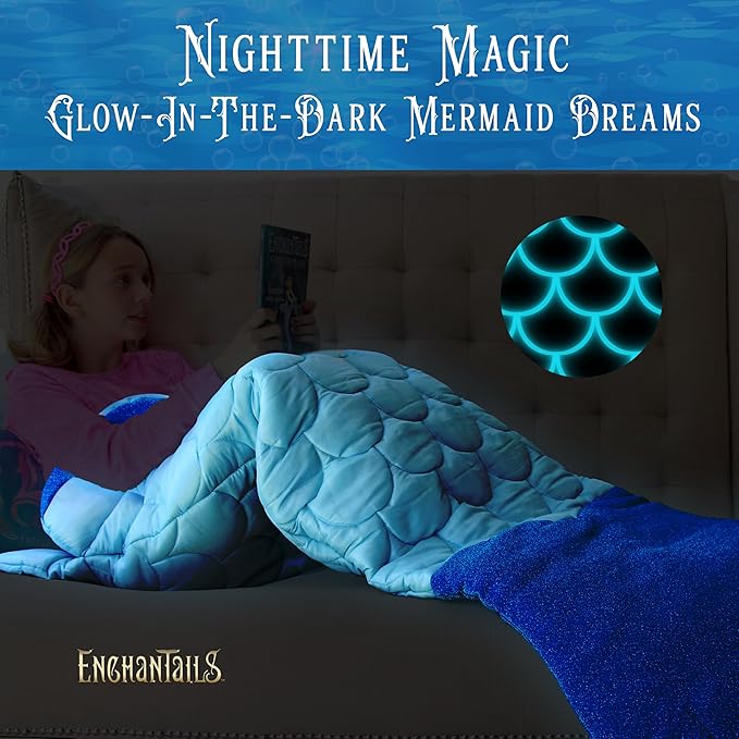 Mermaid Tail Blanket for Kids - 5-Piece Glow in The Dark Girls Slumber Set - Wearable Mermaid Tail Sleeping Bag - Ideal for Sleepovers