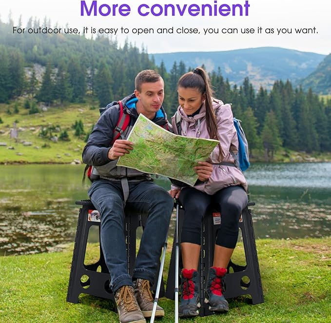 ACSTEP 17.5 Inch Folding Step Stool for Adults and Kids, Non-Slip Plastic Foldable Stepping Stool, Collapsible Folding Stool with Handle Holds Up to 400lbs for Kitchen, Dot Black (1 Pack)