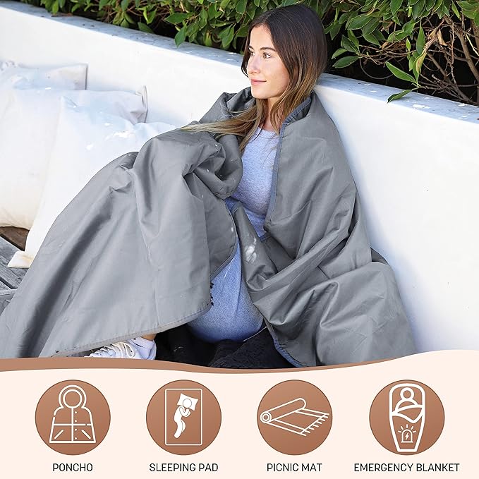 Tirrinia Waterproof Outdoor Blanket with Sherpa Lining, Windproof Triple Layers Warm Comfy Foldable for Camping Stadium, Beach, Picnic, Grass, Concerts, Car, Dog, 51''X 59'' & 59''X 80''