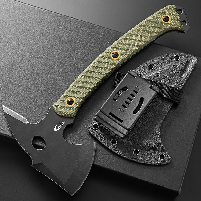 C1342 Camping Axes,DC53 Steel Blade Micarta Handle Chopping Axe Bushcraft Camping Axes Survival Hatchet Full Tang Axe for Hiking Hunting Camping Splitting Chopping Wood(Green)
