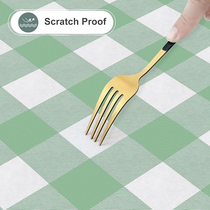 misaya Square Waterproof Vinyl Table Cloth, Buffalo Flannel Backed Tablecloth, Wipeable Plastic Table Cover for Dinner, Kitchen, Outdoor (60" x 60", Sage Green and White)