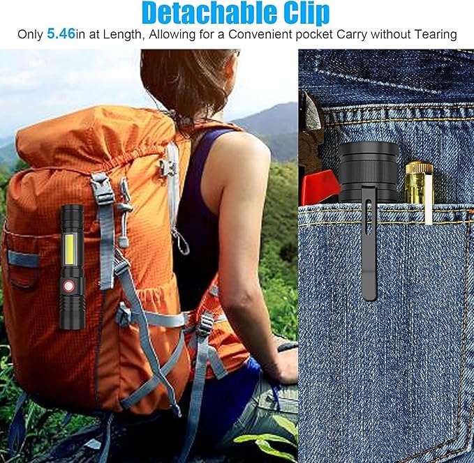 USB Rechargeable Flashlight, Magnetic LED Flashlight, Super Bright LED Tactical Flashlight with Cob Worklight,Waterproof,Zoomable Small LED Flashlight for Camping, Flashlight with Holsters