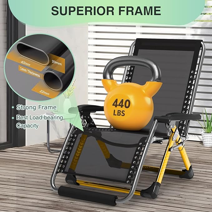 Suteck Oversized Zero Gravity Chair,29In XL Lounge Chair w/Removable Cushion&Headrest, Reclining Camping Chair w/Upgraded Lock and Footrest, Reclining Patio Chairs Recliner for Indoor Outdoor