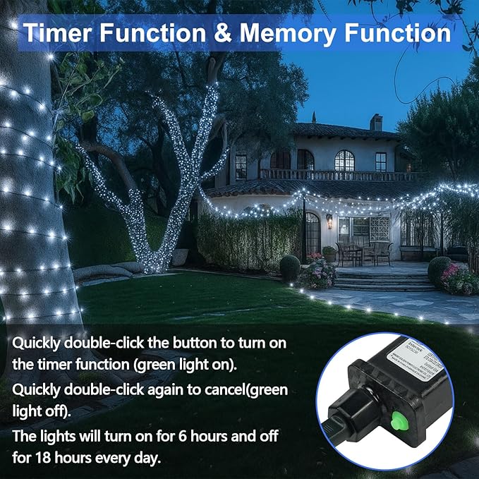 Connectable 100 LED String Lights Indoor Outdoor, 33FT Cool White Christmas Lights Waterproof, 13 Modes with Timer, Twinkle Fairy Lights Plug in Clear Wire for Christmas Tree, Bedroom, Classroom Decor