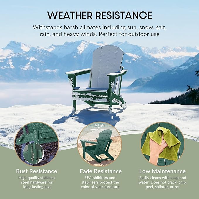 WestinTrends Malibu 4-Piece Set Outdoor Folding Poly Adirondack Chair, Dark Green