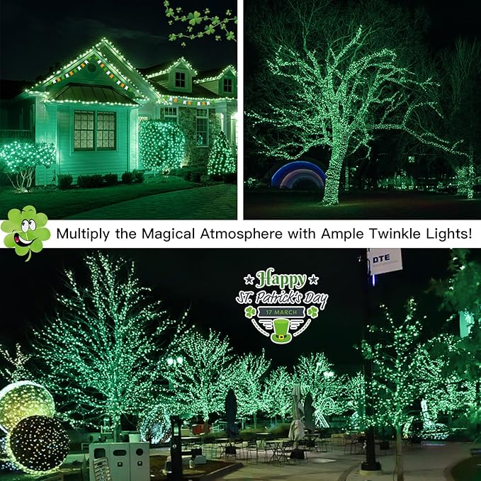 suddus Green Christmas Lights Battery Operatd, 66ft 200LED St Patricks Day Decorations Indoor, Fairy Twinkle Light with Remote for Halloween, Bedroom, Patio, Backyard, Outdoor Decorations