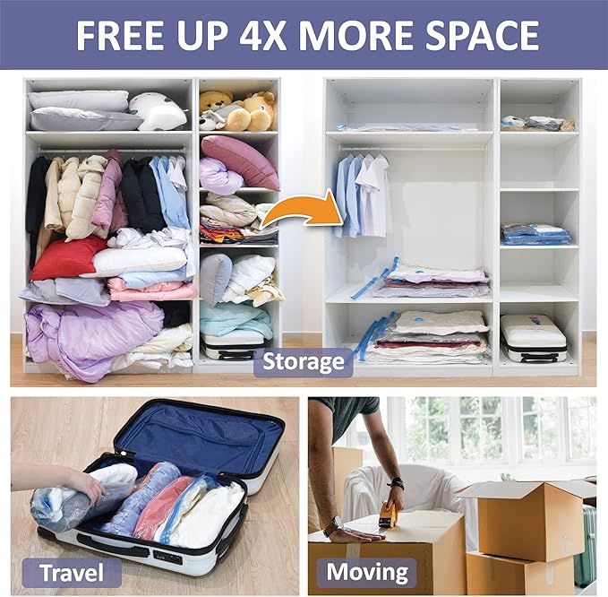 25 Pack Vacuum Storage Bags, Space Saver Vacuum Storage Bags, Vacuum Seal Bags for Clothing, Clothes, Comforters and Blankets, Hand Pump Included