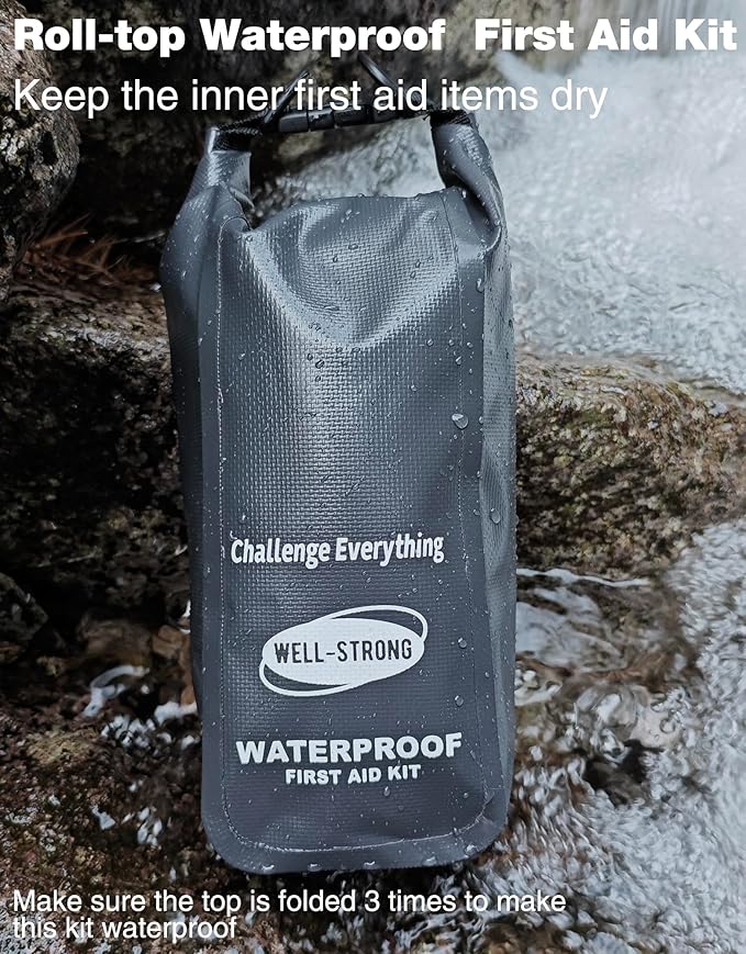Waterproof First Aid Kit Roll Top Boat Emergency Kit with Waterproof Contents for Fishing Kayaking Boating Swimming Camping Rafting Beach Dark Grey