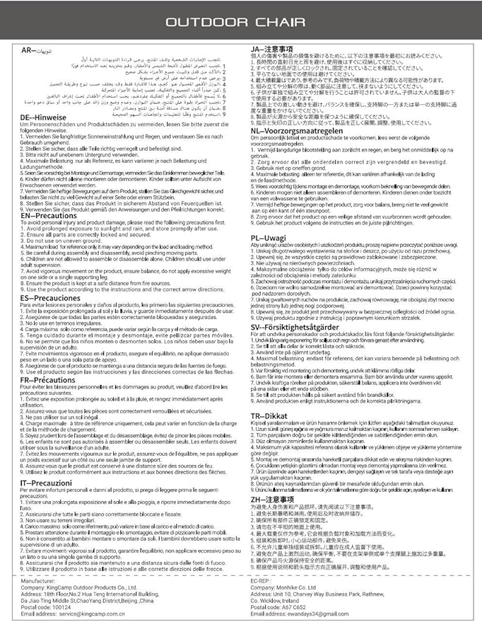 KingCamp Camping Foldable Padded Director Arm Chair with Side Table and Pocket, Grey