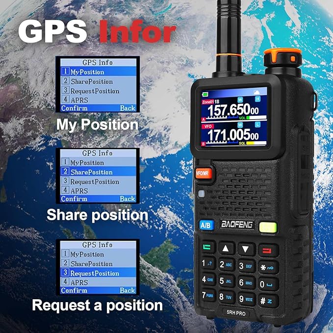 BAOFENG 5RH PRO GPS 10W Tri Band Ham Radio Long Range Handheld Two Way Radio,640CH,NOAA Weather Receiver,Walkie Talkies with Earpiece,USB-C Rechargeable 2500mAh Battery,Upgrade of baofeng 5RM,2 Pack