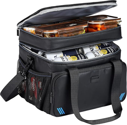 ZEEMO Soft Cooler Bag, Insulated Lunch Box, 19 L Ice Chest, Double Leakproof Layers, Waterproof and Collapsible Case for Work Outdoor Trip, Black