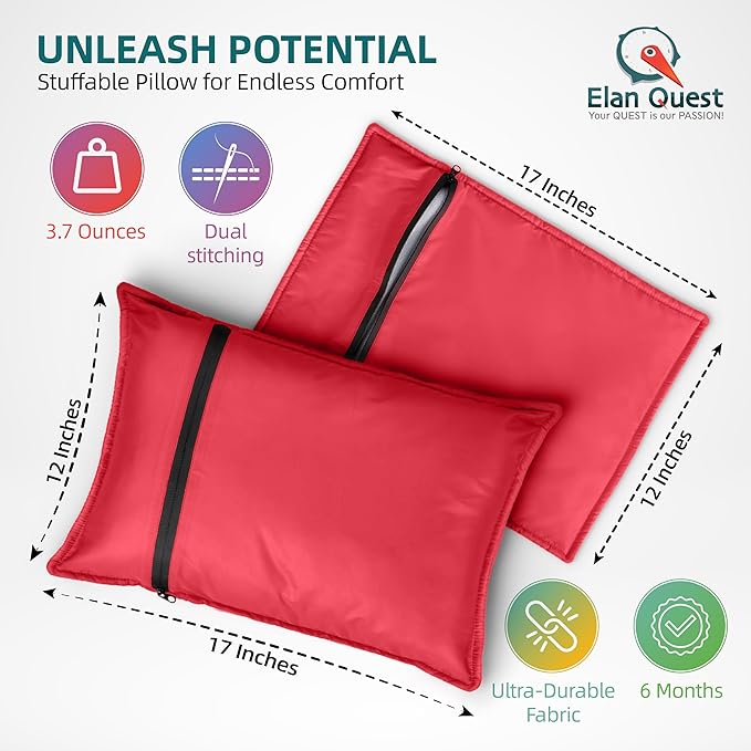 Stuffable Camping Pillow Case Stuff Sack (Large, Red, 2-Pack) - 12 x 17 - for Hiking, Backpacking and Travel Bring Your Own Stuffing