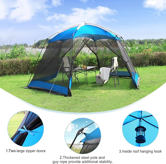 Hyper Venture Screen House 15x13 FT Mesh Canopy Tent Camping Gazebo Shelter for 8-10 People Outdoor Party Activities