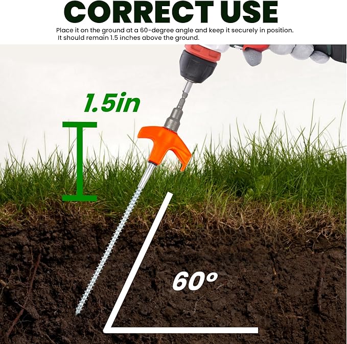 20 Pack 8" Screw in Tent Stakes Heavy Duty, Glow in The Dark Metal Stakes with Hex Head Driver, Ground Anchors for Camping, Patio, Awning, Canopy, and Windy Conditions