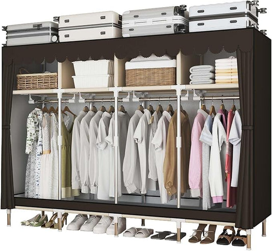Portable Wardrobe Closet Durable and Easy to Assemble Heavy Duty Clothes Rack with Non-Woven Cover Fabric Best for Bedroom and Easy Storage and Organization (Brown-B)