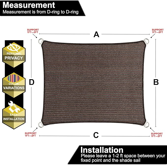 12' x 20' Brown Outdoor Sun Shade Sail Canopy ??UV Resistant Permeable Awning Fabric for Patio, Garden, Backyard, Pergola, Carport, Lawn Shelter Cover