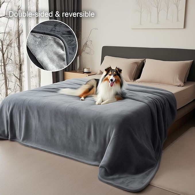 Waterproof Blanket for Bed, Spill-Proof, Stain Proof, Water Proof & Mess-Free Cozy Flannel Splash Blanket (Moon Grey & Starlit Grey, 60x80