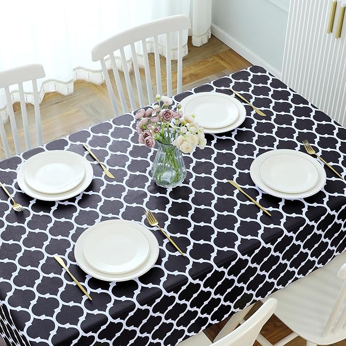 Romanstile Rectangle Plastic Tablecloth, 100% Waterproof Oil-Proof Checkered PVC Table Cloth, Heavy Duty Vinyl Table Cover for Dining, Camping, Picnic, Outdoor - 54 x 108 Inch, Moroco Black