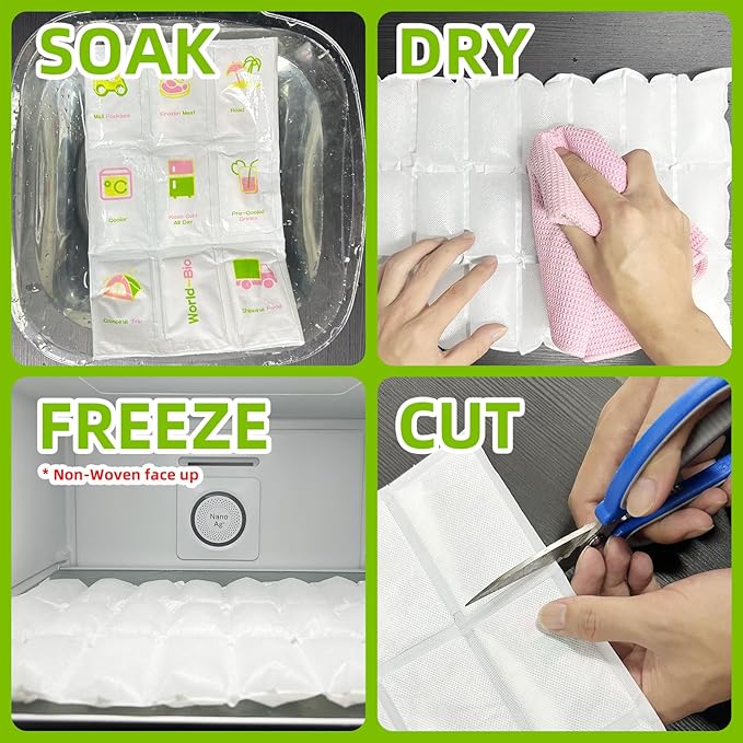 WORLD-BIO Dry Ice Packs for Shipping & Coolers, Shipping Ice Sheets for Coolers Reusable, Long Lasting Dry Ice for Shipping Food, Keep Food Drink Cold,17'' X 9.3'' 192 Cells