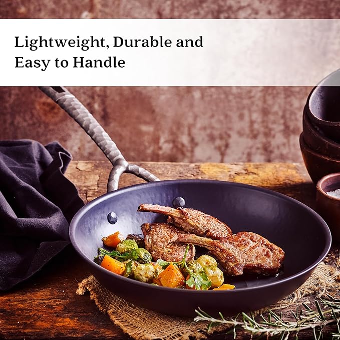 Alva Artist Carbon Steel Frying Pan Cookware Set – Pro-Grade Searing, Pre-Seasoned & Naturally Non-Stick, PFAS-Free – Heats 3× Faster Than Cast Iron – Oven, Grill & Induction Safe, Lightweight Design