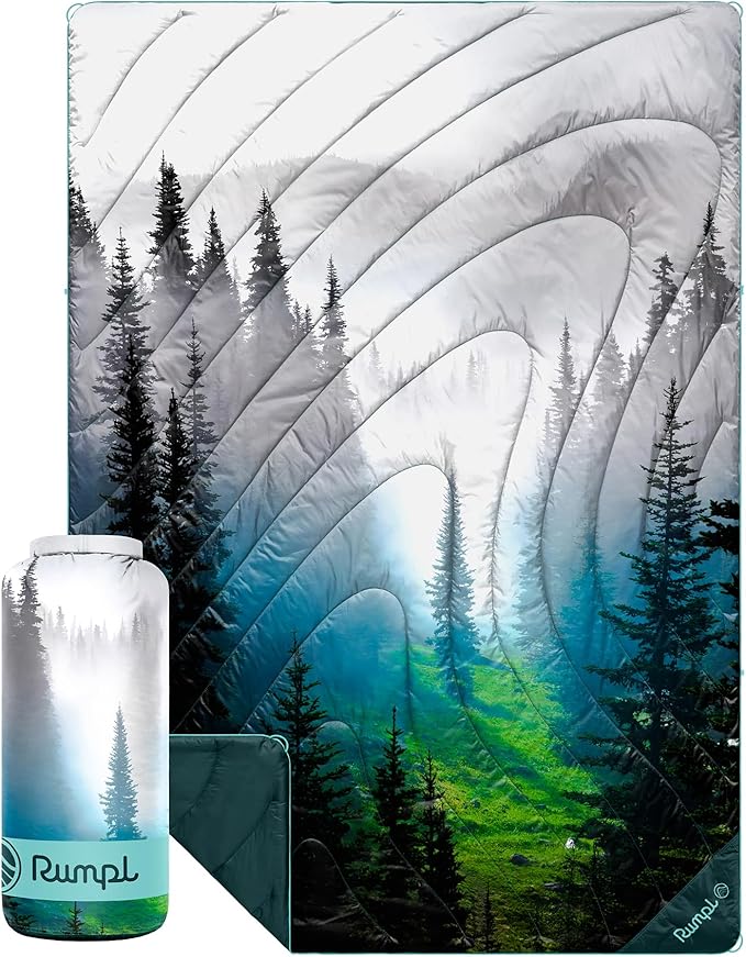 Rumpl Original Puffy Blanket - Warm, Water-Resistant Camping Blanket with 100% Recycled Synthetic Insulation, 52"x75", Original Puffy V2, Olympic Fog