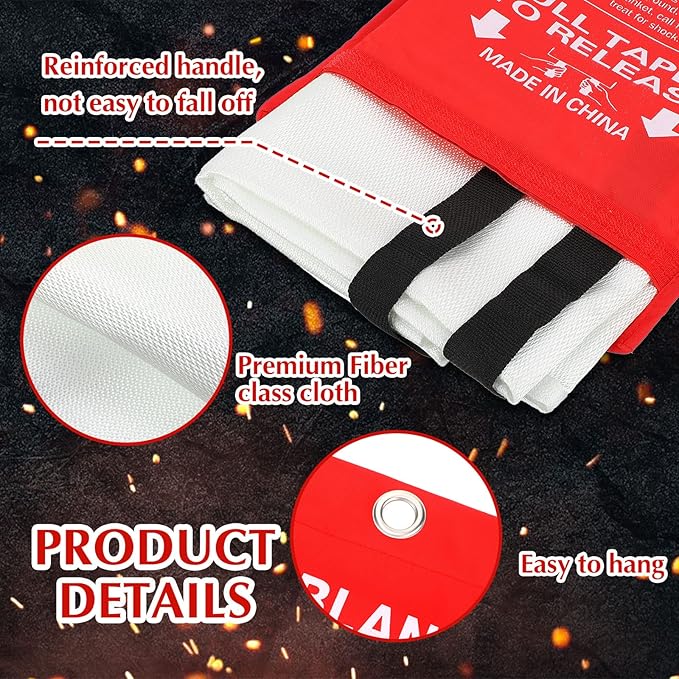 Macarrie 10 Pack 39” x 39” Fire Blanket Emergency for Home Kitchen Safety Suppression Blanket Fiberglass Fireproof Survival for Car Office (Red)