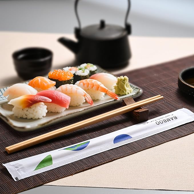 VIWIK 100 Pairs Premium Disposable Chopsticks - Individually Wrapped Natural Bamboo Reusable Chopstick - Japanese Korea Wooden Chop sticks, Portable Individually Wrapped chopsticks, 9 Inch