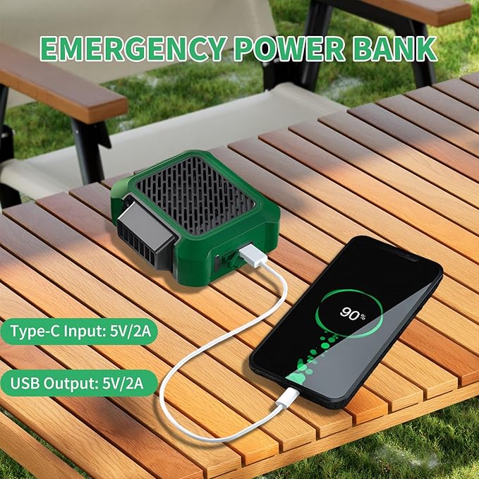 Portable Waist Fan, Personal Clip on Fan Rechargeable Hands-Free Hanging Neck/Desk Fans with 3-Speed Settings & LED Light, Small Wearable Cooling Belt Shirt Fans for Camping Travel Outdoors