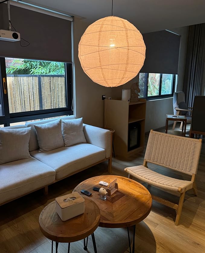 Hytsoeee(19.69Inch) Large Round Linen Fabric Lantern, Beige Foldable Hanging Fabric Lantern Lamp Shade,Handmade Linen Cloth Lanterns Pendant Light Shade for Home, Leisure Places, Ceiling Decor