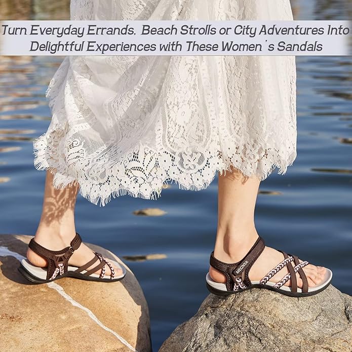 MEGNYA Hiking Sandals for Women, Arch Support Comfortable Walking Sandals Hook Loop Strap, Sports Lightweight Slides