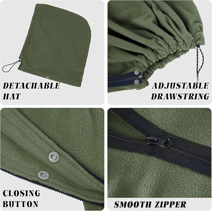 Outdoor Camping Blanket, Poncho Wearable Pocket Blankets, 74.5 in * 63 in, Warm, Comfy, Durable & Portable, Machine Washable, for Stadium, Concerts, Car Travel, Sports, Hiking, Sofa. (Green)