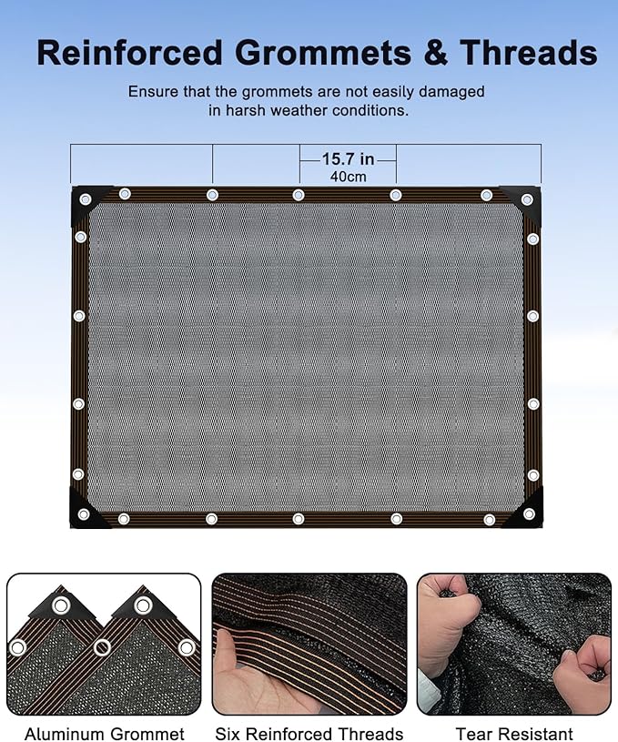 90% Shade Cloth,16x20ft Tear Resistant Sun Shade Net with Reinforced Grommet,Durable Garden Shade Tarp Cover for Greenhouse,Plant Cover, Chicken Coop,Patio and Pergola,Black