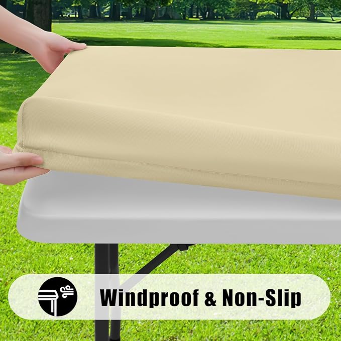 Smiry 2 Pack Rectangle Picnic Table Cloth, Waterproof Elastic Fitted Tablecloths, Washable Polyester Rectangular Patio Table Cover for Camping, Indoor and Outdoor (Champagne, 30"x48")