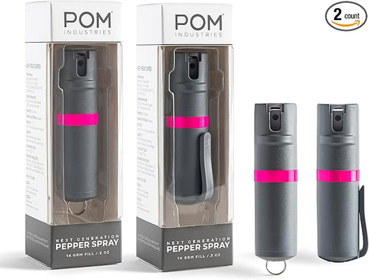 POM Pepper Spray Combo Pack, Keychain & Clip Model, Max Police Strength OC Formula, Quick Key Release, Flip Top Safety, 10 ft Range, 25 Bursts, 0.5 fl oz, Compact Tactical Design for Everyday Carry