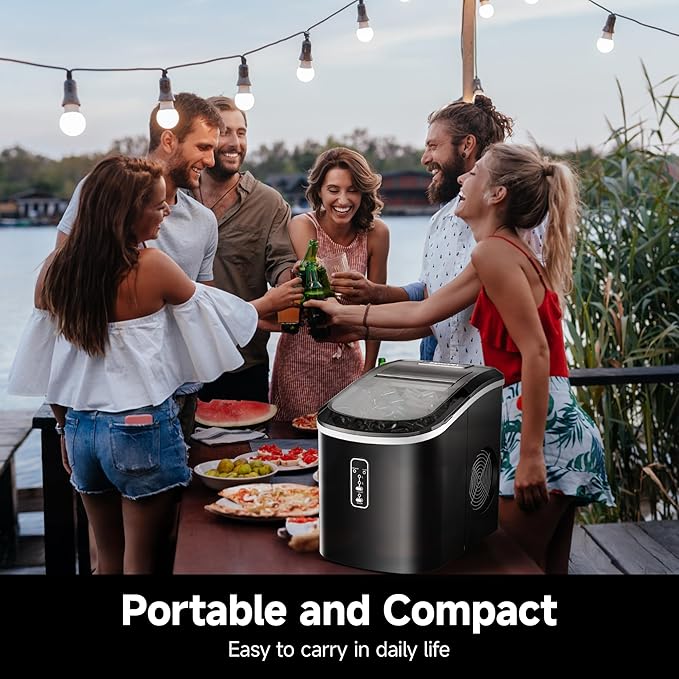 Euhomy Ice Maker Countertop, 9 Cubes Ready in 6 Mins, 26.8 lbs/24H, Self-Cleaning, Potable Ice Maker Machine with Ice Scoop and Basket for Home/Kitchen/Office