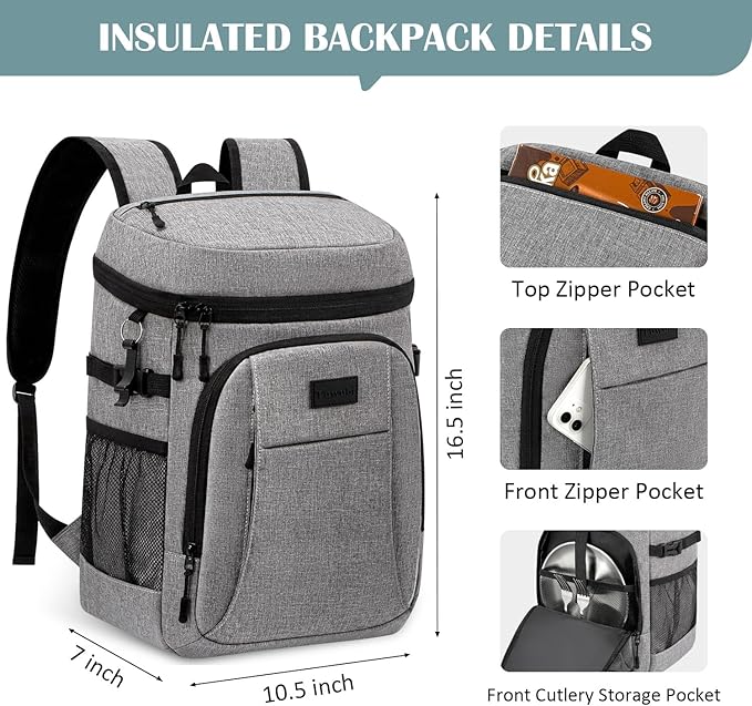 Tuwubi Cooler Backpack 35/42 Cans, Backpack Coolers Insulated Leak Proof for Men Women, Waterproof Soft Sided Lunch Camping Beach Travel Ice Chest Backpack Cooler Bag