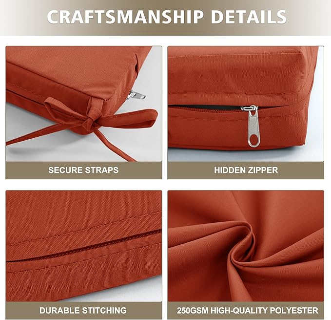 Outdoor Chair Cushions, Waterproof Outdoor Cushions for Patio Furniture w/Fade-Resistant, Removable & Machine-Washable Covers, 19x19 Inch, Ideal for Seat in Gardens/Porch – Set of 2, Rust