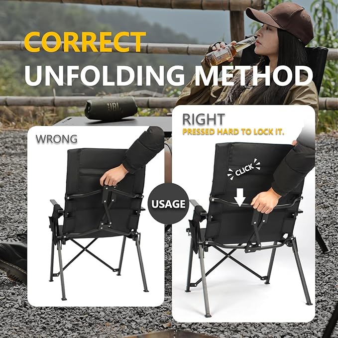 Folding Camping Chair, Portable Outdoor Lawn Chairs for Adults Heavy Duty for Beach, Fishing,Picnic,Concert Sports, Collapsible Camp Chairs