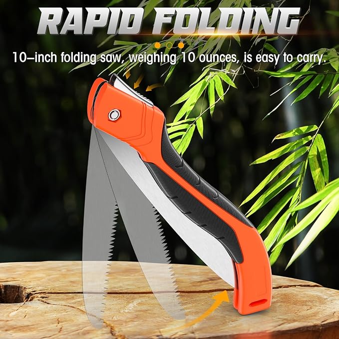 DIYSELF Folding Saw, 10-Inch Hand Saw for Tree Trimming, Pruning Saw with Sk-5 Steel Blade, Heavy Duty Camping Saw, Foldable Saw, Garden Bushcraft Saw