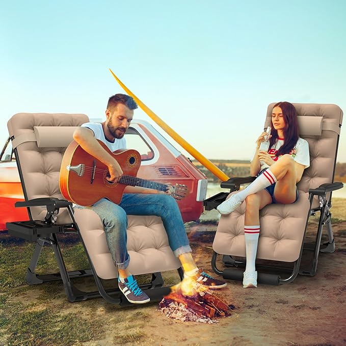 ZENPETIO 29In XL Zero Gravity Chair w/Cushion, Zero Gravity Recliner Lounge Chair for Indoor and Outdoor, Reclining Camping Chair for Lawn, Anti Gravity Chair with Cup Holder and Footrest, 440LBS